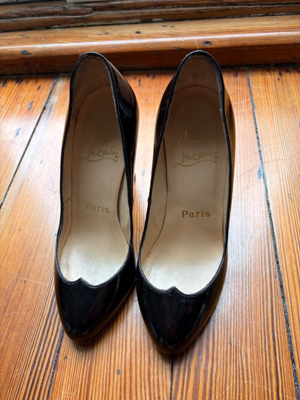 Vintage Rare Christian Louboutin Black Patent Leather Block Silver Heels - Picture 3 of 16